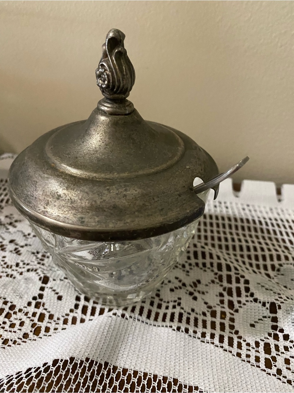 Vintage Silver-Tone Lidded Glass Sugar Bowl - Silver